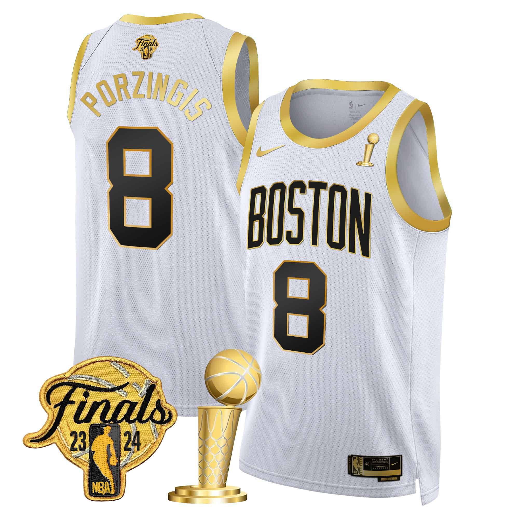 Men Boston Celtics #8 Porzingis White 2024 Nike Final & Champions Patch Swingman NBA Jersey